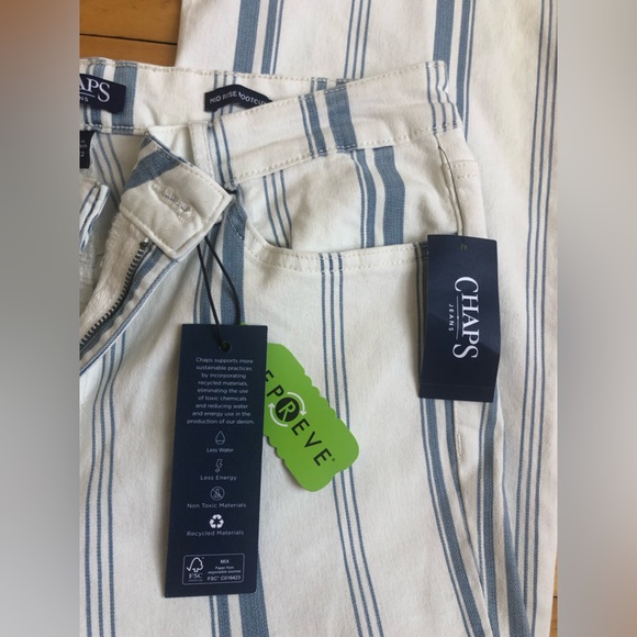 NWT CHAMPS Blue White Striped Jeans Flare Leg Size 14 32 Some Stretch Bootcut - Picture 7 of 12